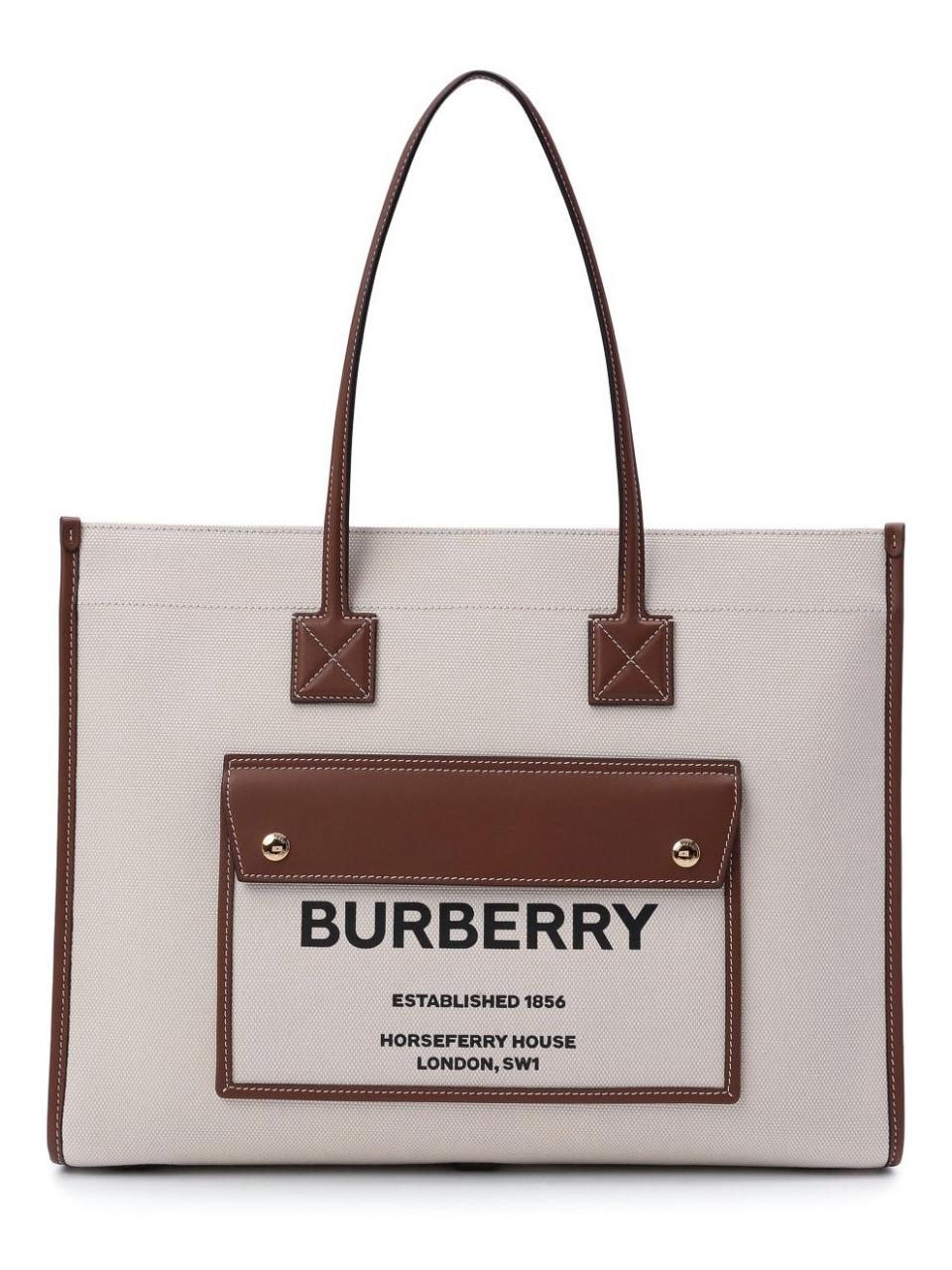 Большая сумка-тоут Burberry Freya из кожи и парусины с принтом Horseferry
